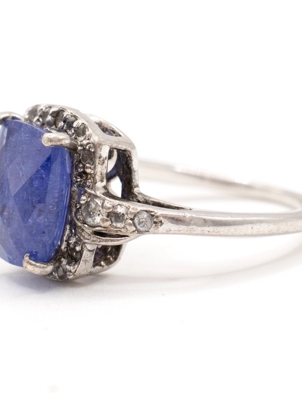 Sterling Silver Tanzanite and Diamond Halo Ring - Gemstone Women’s Ring - Picture 4 of 4